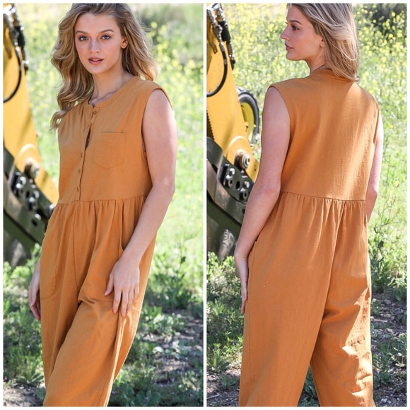 VERY J Boho Chic Dark Mustard Relaxed Fit Jumpsuit - Picture 5 of 6